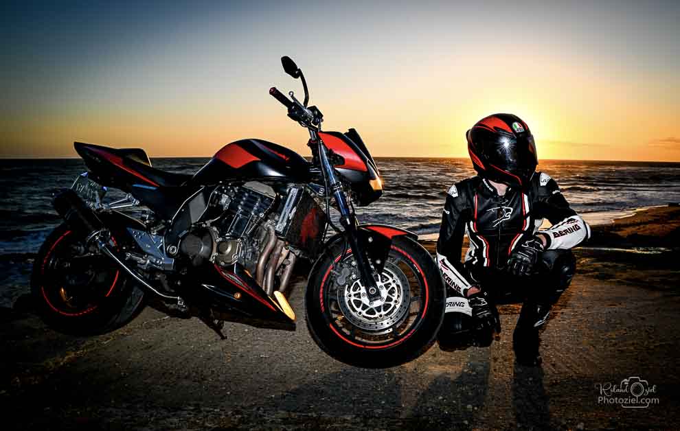 Photo du motard et de sa mooto